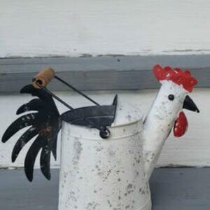 Rooster Chicken Bucket Container Planter Vase Painted Metal Farmhouse Country